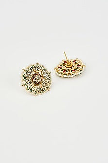 Gold Finish Kundan Polki Stud Earrings