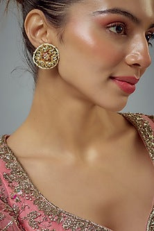 Gold Finish Kundan Polki Stud Earrings