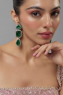 White Rhodium Finish Zircon Dangler Earrings