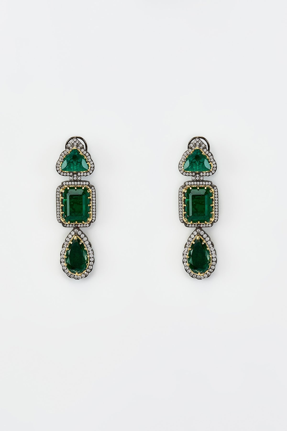White Rhodium Finish Zircon Dangler Earrings