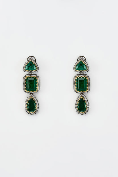 White Rhodium Finish Zircon Dangler Earrings