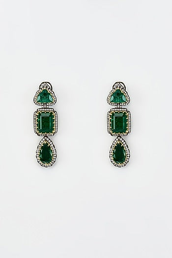 White Rhodium Finish Zircon Dangler Earrings