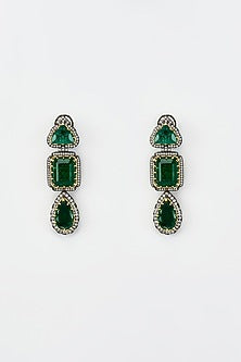 White Rhodium Finish Zircon Dangler Earrings