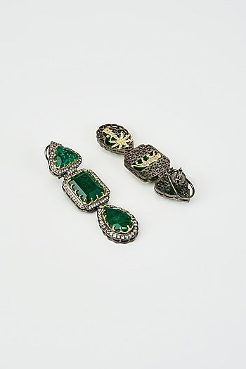 White Rhodium Finish Zircon Dangler Earrings