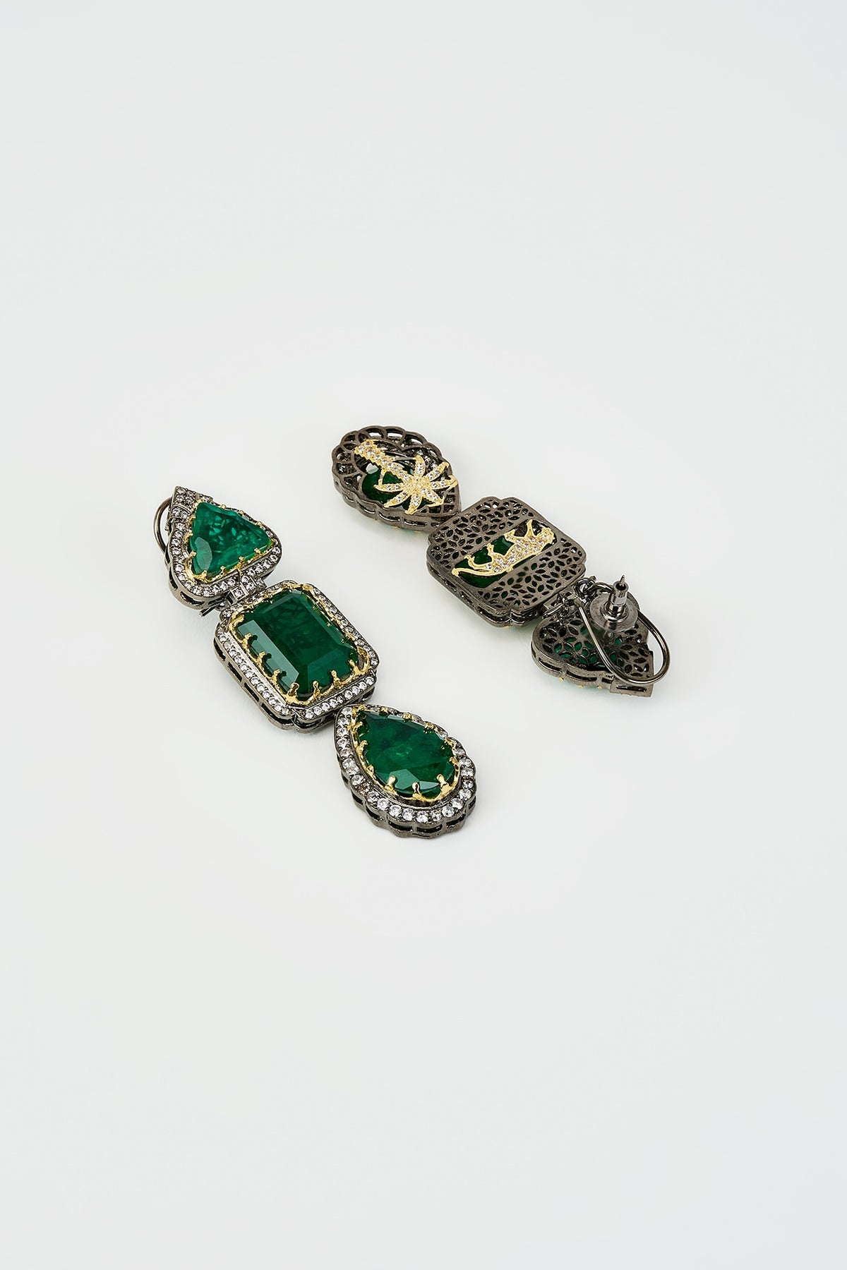 White Rhodium Finish Zircon Dangler Earrings