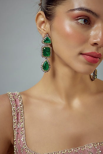 White Rhodium Finish Zircon Dangler Earrings
