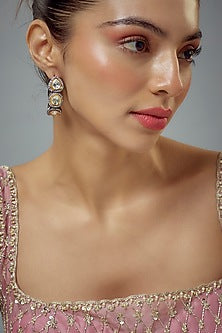White Rhodium Finish Pearl & Zircon Stud Earrings