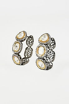 White Rhodium Finish Pearl & Zircon Stud Earrings