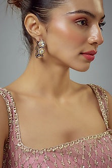 White Rhodium Finish Pearl & Zircon Stud Earrings