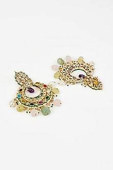 Gold Finish Kundan Polki & Pearl Dangler Earrings