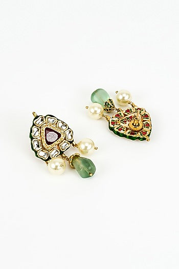 Gold Finish Kundan Polki & Multi-Colored Stone Beaded Choker Necklace Set