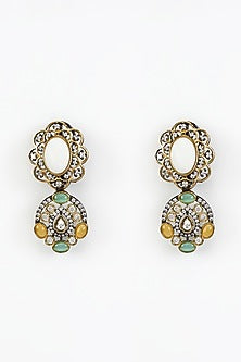 Gold Finish White Kundan Polki & Synthetic Stone Long Necklace Set