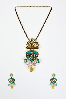 Gold Finish Kundan Polki Long Necklace Set