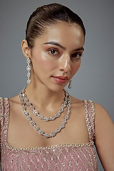White Finish Zircon Long Necklace Set