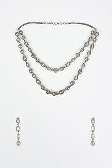 White Finish Zircon Long Necklace Set