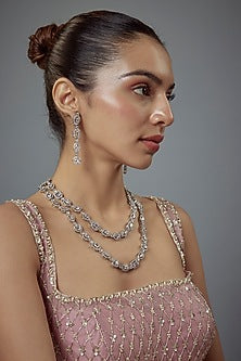 White Finish Zircon Long Necklace Set