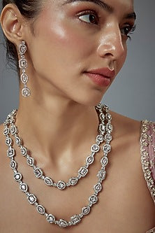 White Finish Zircon Long Necklace Set