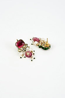 Gold Finish Kundan Polki & Red Stone Choker Necklace Set