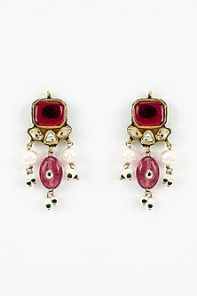 Gold Finish Kundan Polki & Red Stone Choker Necklace Set