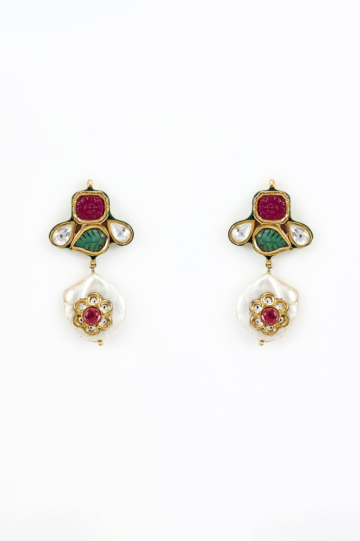 Gold Finish Kundan Polki & Multi-Colored Stone Choker Necklace Set