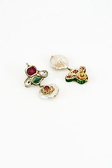 Gold Finish Kundan Polki & Multi-Colored Stone Choker Necklace Set