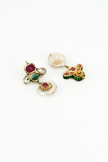 Gold Finish Kundan Polki & Multi-Colored Stone Choker Necklace Set