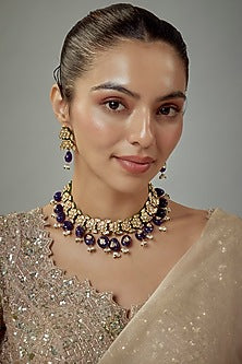 Gold Finish Kundan Polki Choker Necklace Set