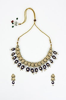 Gold Finish Kundan Polki Choker Necklace Set