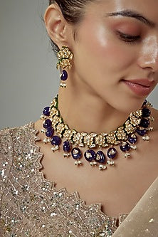 Gold Finish Kundan Polki Choker Necklace Set