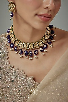 Gold Finish Kundan Polki Choker Necklace Set