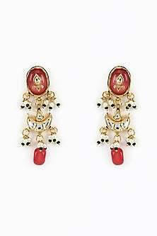 Gold Finish Kundan Polki & Red Stone Beaded Choker Necklace Set