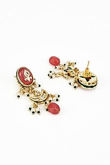 Gold Finish Kundan Polki & Red Stone Beaded Choker Necklace Set