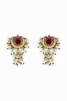 Gold Finish Kundan Polki & Red Stone Beaded Choker Necklace Set