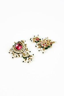 Gold Finish Kundan Polki & Red Stone Beaded Choker Necklace Set