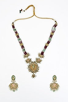 Gold Finish Kundan Polki & Multi-Colored Stone Beaded Necklace Set