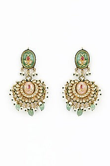 Gold Finish Kundan Polki & Multi-Colored Stone Beaded Necklace Set