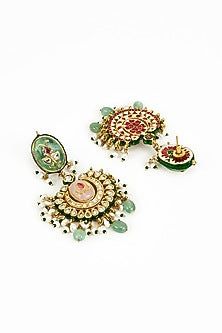 Gold Finish Kundan Polki & Multi-Colored Stone Beaded Necklace Set