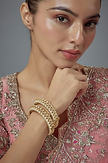 Gold Finish Kundan Polki Bangles (Set Of 2)