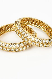 Gold Finish Kundan Polki Bangles (Set Of 2)