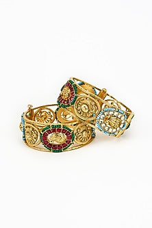 Gold Finish Kundan Polki Bangles (Set Of 2)
