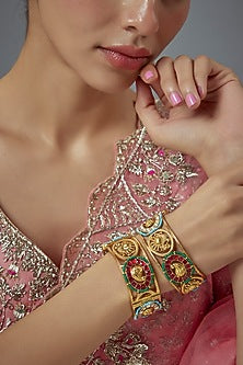 Gold Finish Kundan Polki Bangles (Set Of 2)