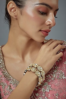 Gold Finish Kundan Polki Bangles (Set Of 2)
