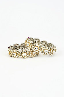 Gold Finish Kundan Polki Bangles (Set Of 2)