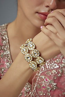 Gold Finish Kundan Polki Bangles (Set Of 2)
