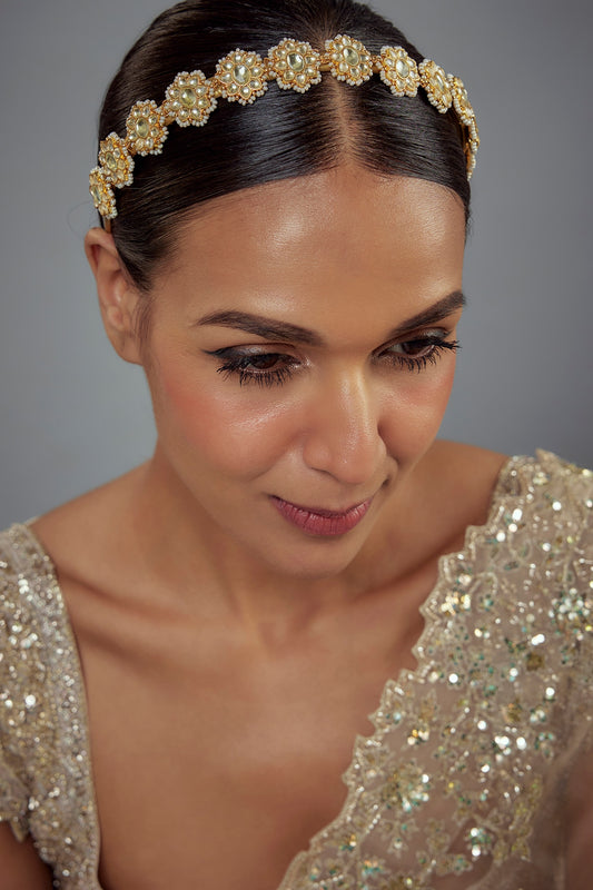 Gold Finish Kundan Polki Headband