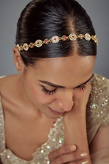 Gold Finish Kundan Polki Mathapatti