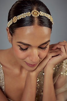 Gold Finish Kundan Polki Mathapatti