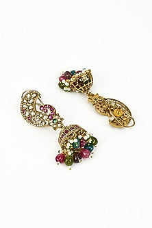 Gold Finish Kundan Polki & Pearl Jhumka Earrings