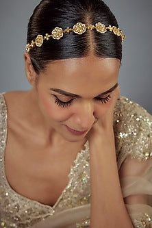 Gold Finish Kundan Polki Mathapatti