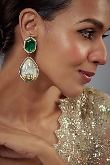 Gold Finish Kundan Polki Dangler Earrings